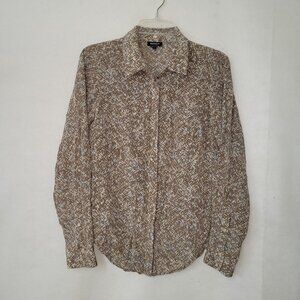 Worth Top Womens S Brown Print Long Sleeve Stretch Blouse Office‎ Silk Feel